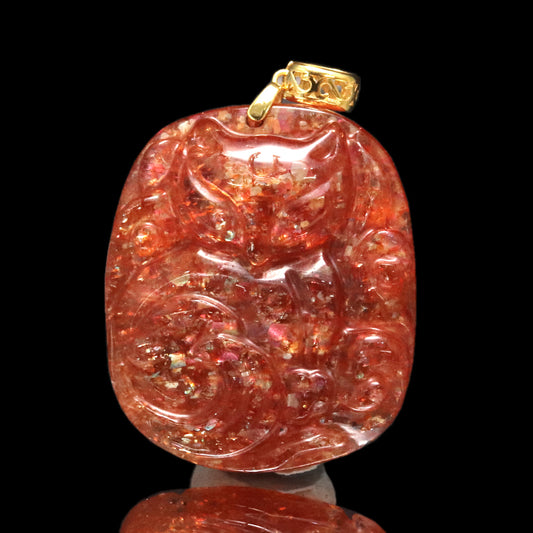 ペンダントトップ　サンストーン＜タンザニア産＞　九尾の狐　K18 ゴールド  [co-g2074]