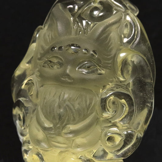 【一点物】彫り物　リビアングラス＜エジプト産＞　九尾の狐　穴あり [co-g2085]