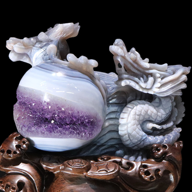 【一点物】【動画】彫り物　笑口アメジスト　龍　ブラジル産　台座付き　 [co-g2096]