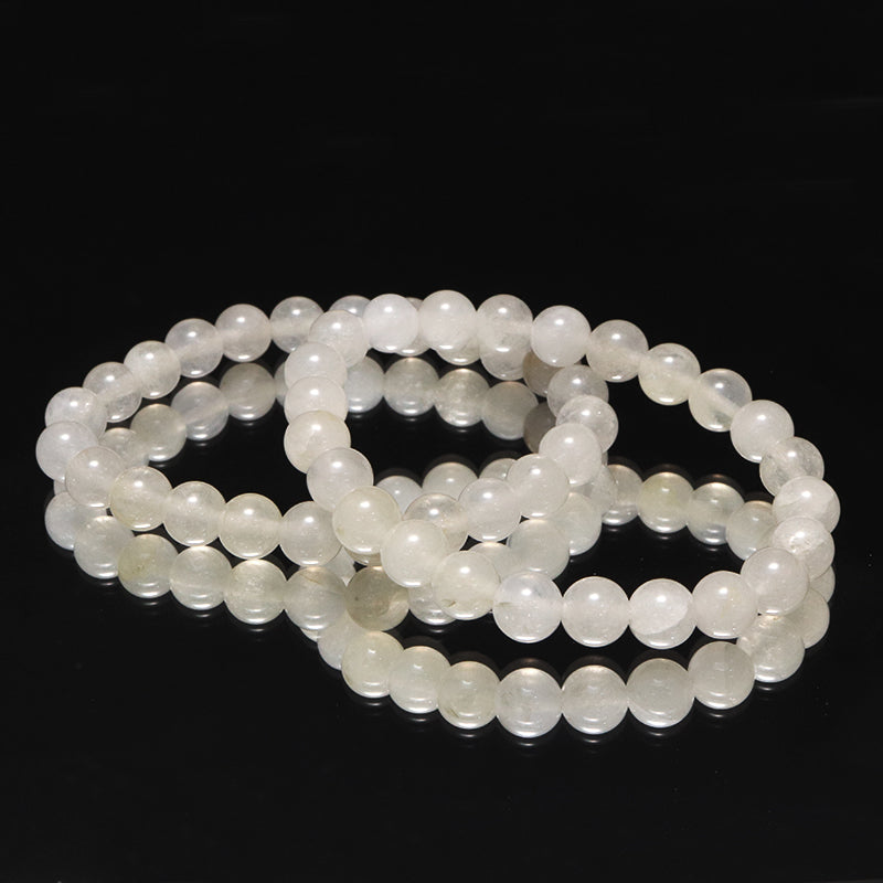 【日本銘石】ブレス　静岡水晶＜静岡県産＞ 　ホワイト　AAAランク　不透明　丸  [br-g8009]