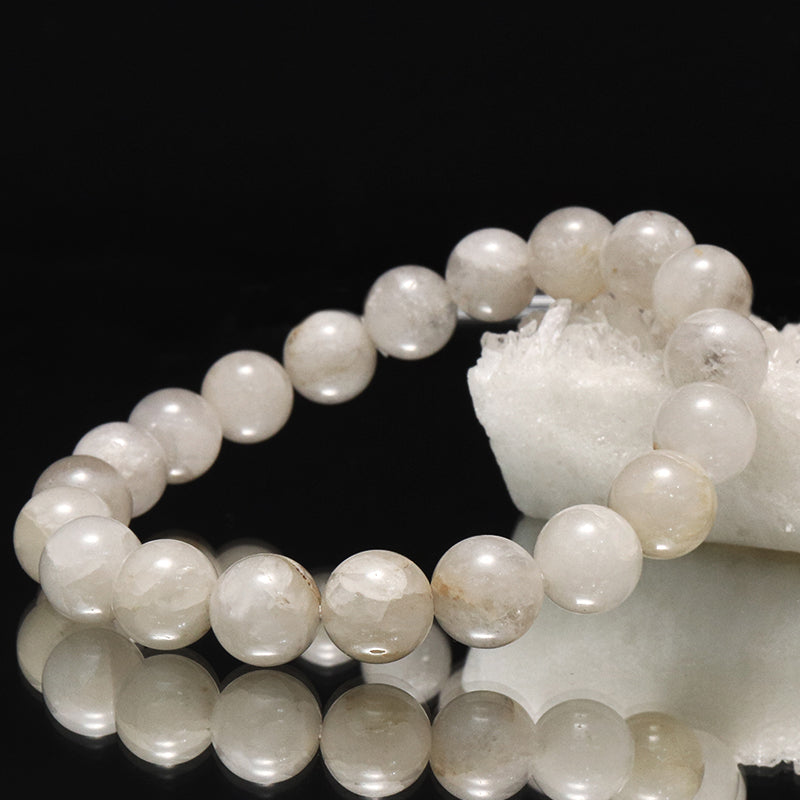 【日本銘石】ブレス　静岡水晶＜静岡県産＞　ホワイト　Aランク　不透明　丸  [co-g2100]
