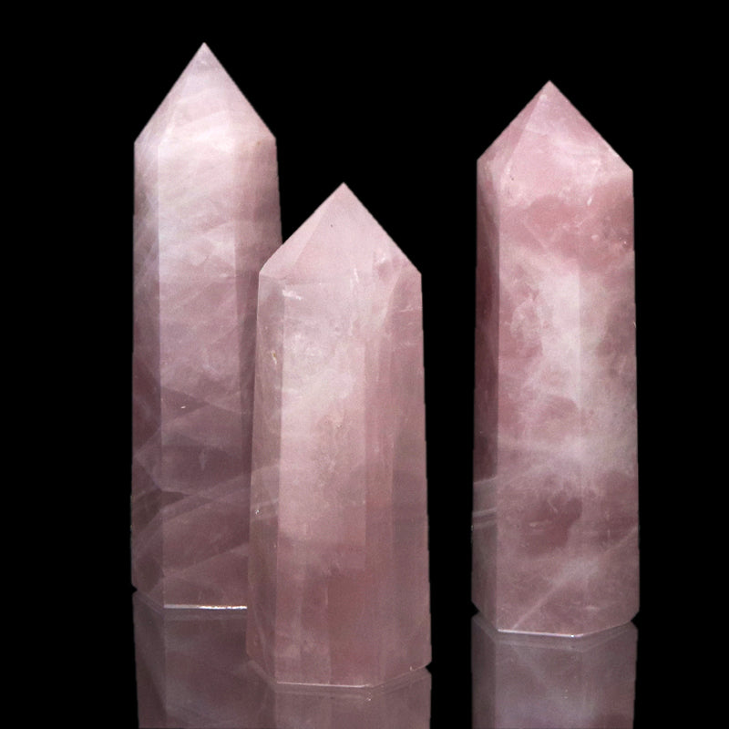 置物　六角柱　ローズクォーツ　約2～2.5×7.6～8.6cm  [co-g2104]