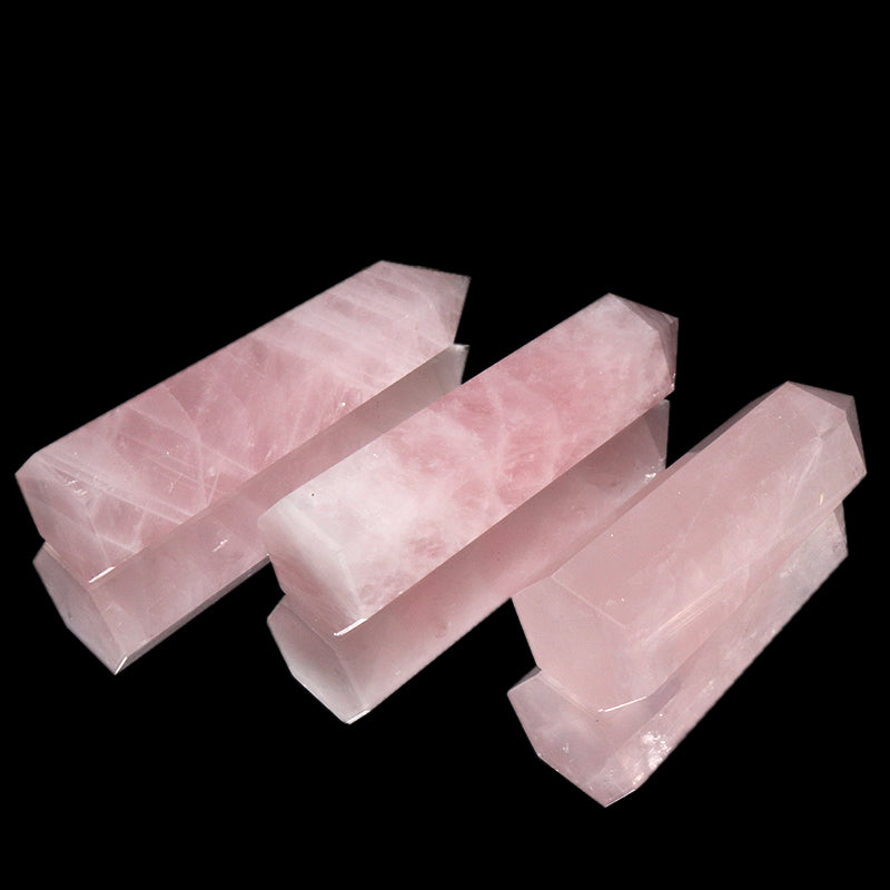 置物　六角柱　ローズクォーツ　約2～2.5×7.6～8.6cm  [co-g2104]