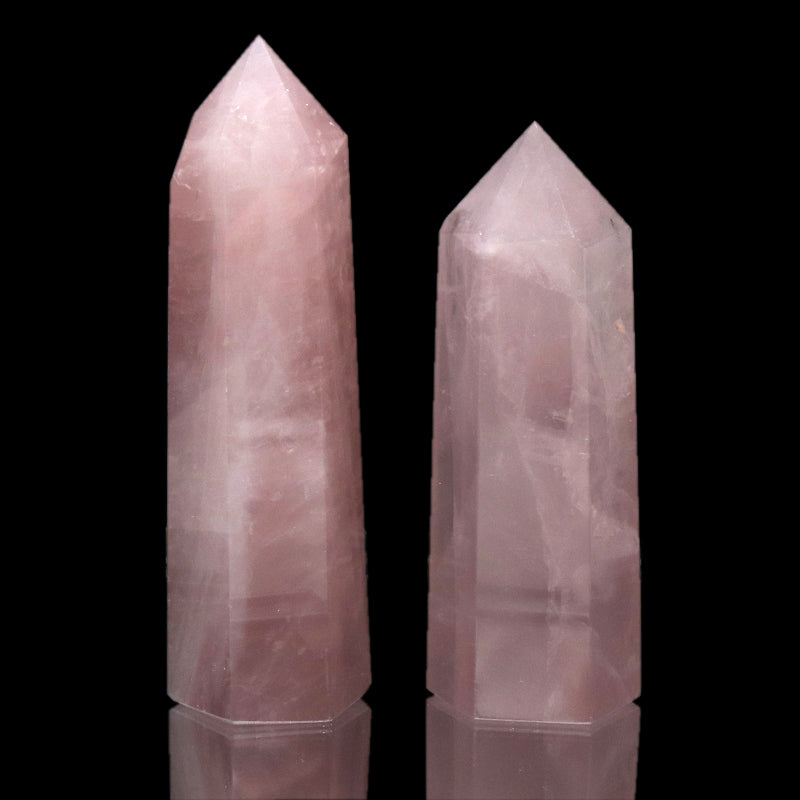 置物　六角柱　ローズクォーツ　約2～2.5×7.6～8.6cm  [co-g2104]