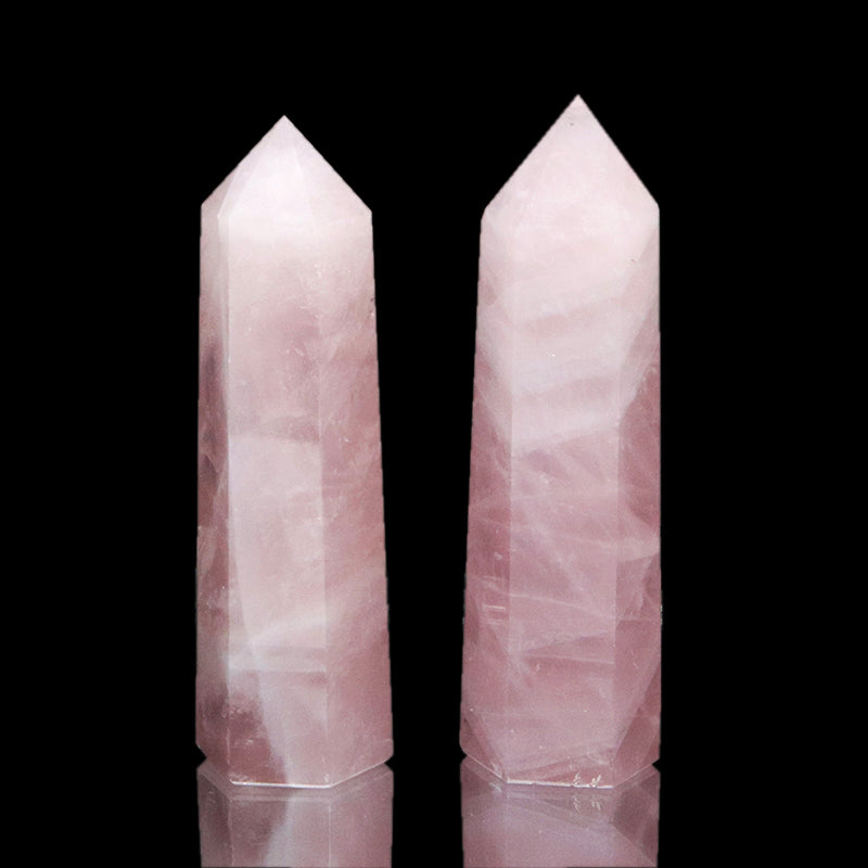 置物　六角柱　ローズクォーツ　約2～2.5×7.6～8.6cm  [co-g2104]