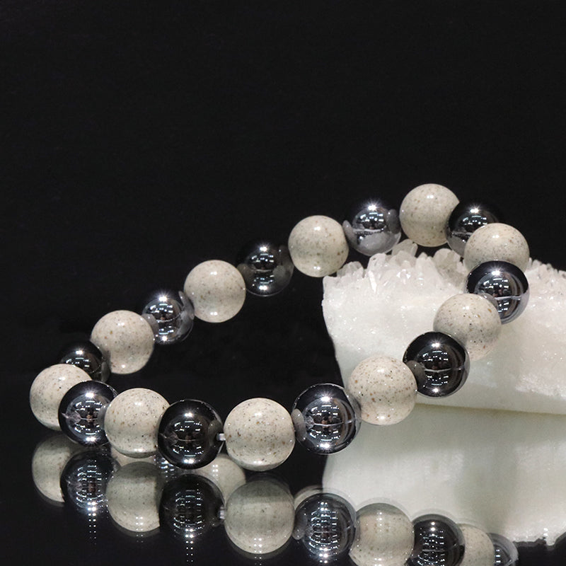 【ことほぎ】健康美ブレスレット　テラヘルツ×北投石(白、黄灰、黒、青、緑)×磁石　丸　全20種　日本製   [co-g2121]