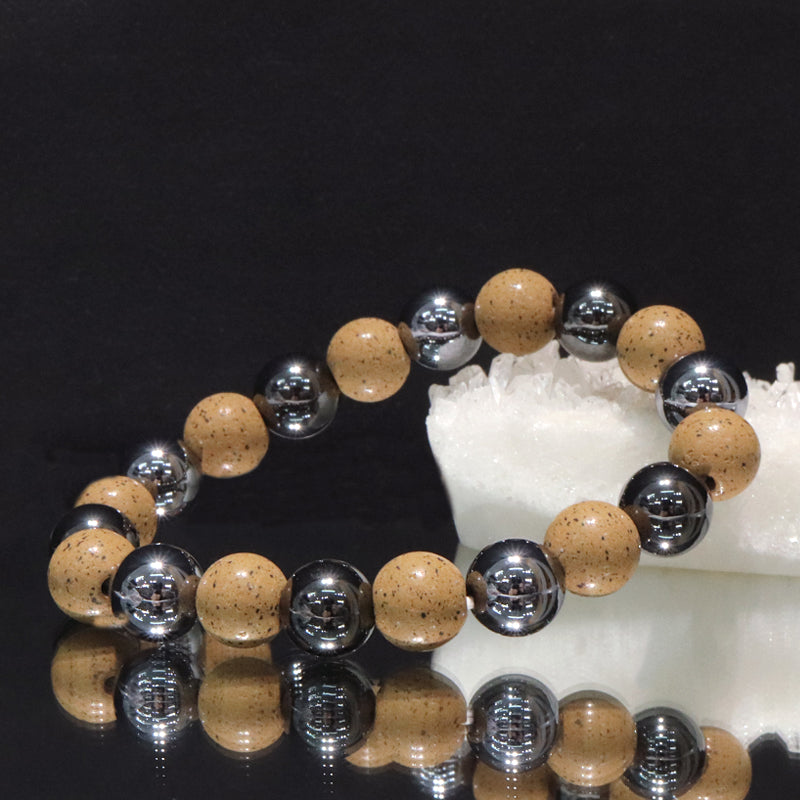 【ことほぎ】健康美ブレスレット　テラヘルツ×北投石(白、黄灰、黒、青、緑)×磁石　丸　全20種　日本製   [co-g2121]