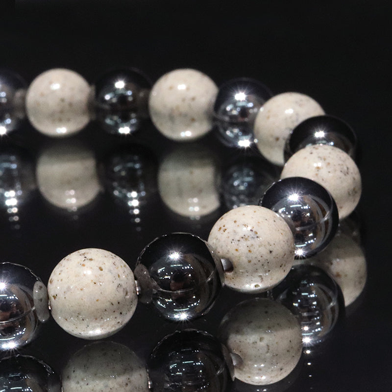 【ことほぎ】健康美ブレスレット　テラヘルツ×北投石(白、黄灰、黒、青、緑)×磁石　丸　全20種　日本製   [co-g2121]