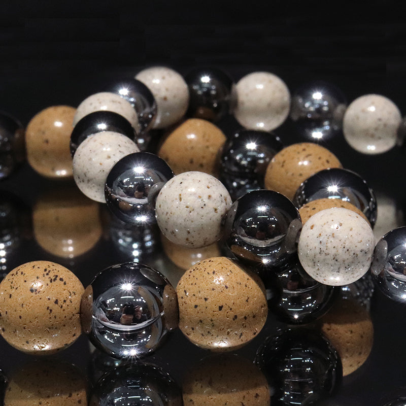 【ことほぎ】健康美ブレスレット　テラヘルツ×北投石(白、黄灰、黒、青、緑)×磁石　丸　全20種　日本製   [co-g2121]