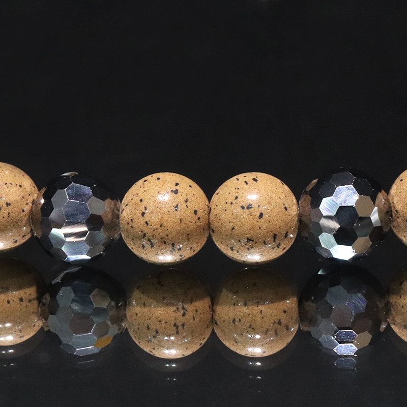 【ことほぎ】ネックレス　北投石黄灰色×テラヘルツミラー　丸8mm　約45cm [co-g2122]