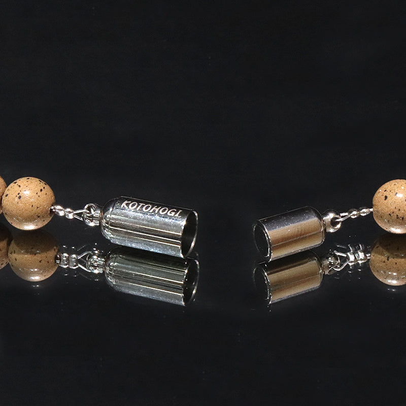 【ことほぎ】ネックレス　北投石黄灰色×テラヘルツミラー　丸8mm　約45cm [co-g2122]