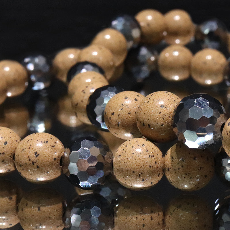 【ことほぎ】ネックレス　北投石黄灰色×テラヘルツミラー　丸8mm　約45cm [co-g2122]