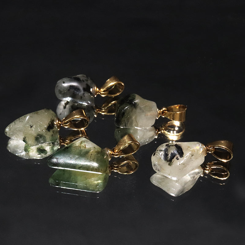 ペンダントトップ　フェナカイト＆エメラルド　共生鉱　ブラジル産　ステンレス製　ゴールド　[co-g2126]