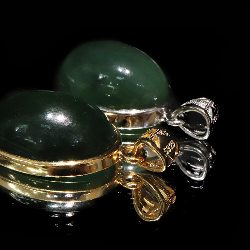 【割引不可】ペンダントトップ　ネフライト＜中国産＞　オーバル型　約14×18mm　silver925  [co-g2135]