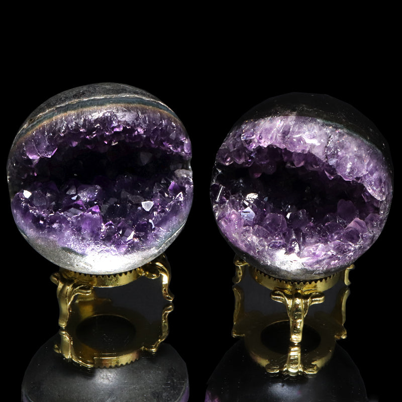 笑口アメジスト＜ウルグアイ産＞　丸玉　約直径5.3～9.4cm [co-g3269]