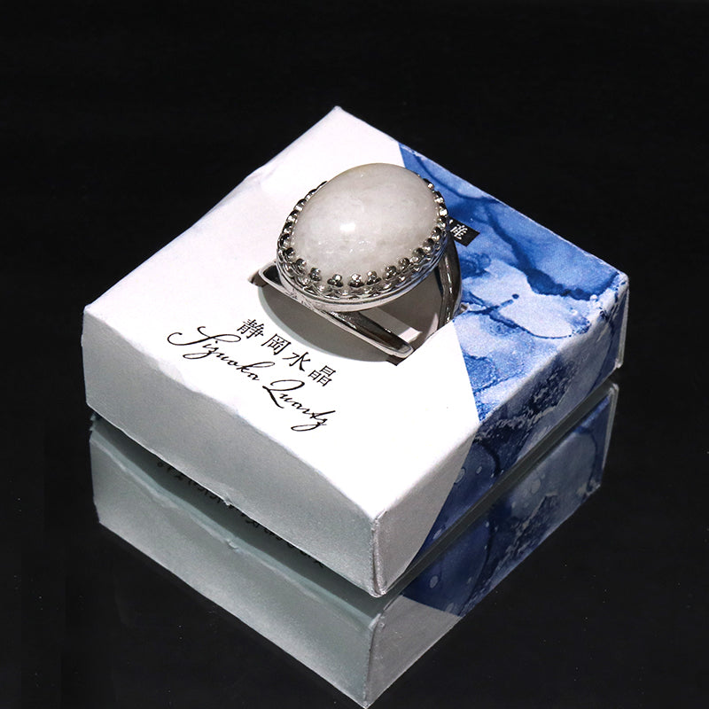 【日本銘石】リング・指輪　静岡水晶＜静岡県産＞　約20×15mm　ステンレス製　シルバー  [co-g2160]