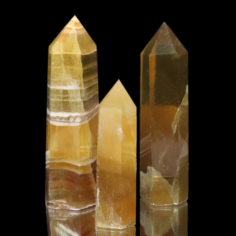 置物　六角柱　イエローフローライト　中国産  [co-g2182]