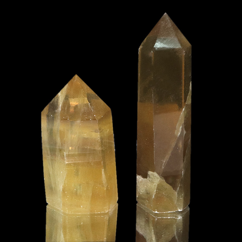 置物　六角柱　イエローフローライト　中国産  [co-g2182]