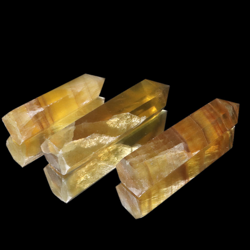 置物　六角柱　イエローフローライト　中国産  [co-g2182]