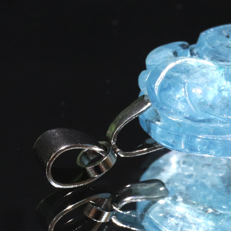 ペンダントトップ　アクアマリン＜ブラジル産＞　蓮　約22.9×28.2mm　ステンレス製　シルバー  [co-g2208]