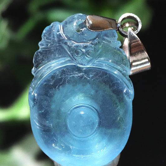 ペンダントトップ　アクアマリン＜ブラジル産＞　蝙蝠　約15×22.2mm　ステンレス製　シルバー  [co-g2204]