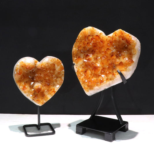 置物　シトリン　ハート型　クラスター　ブラジル産　台付き  [co-g2210]