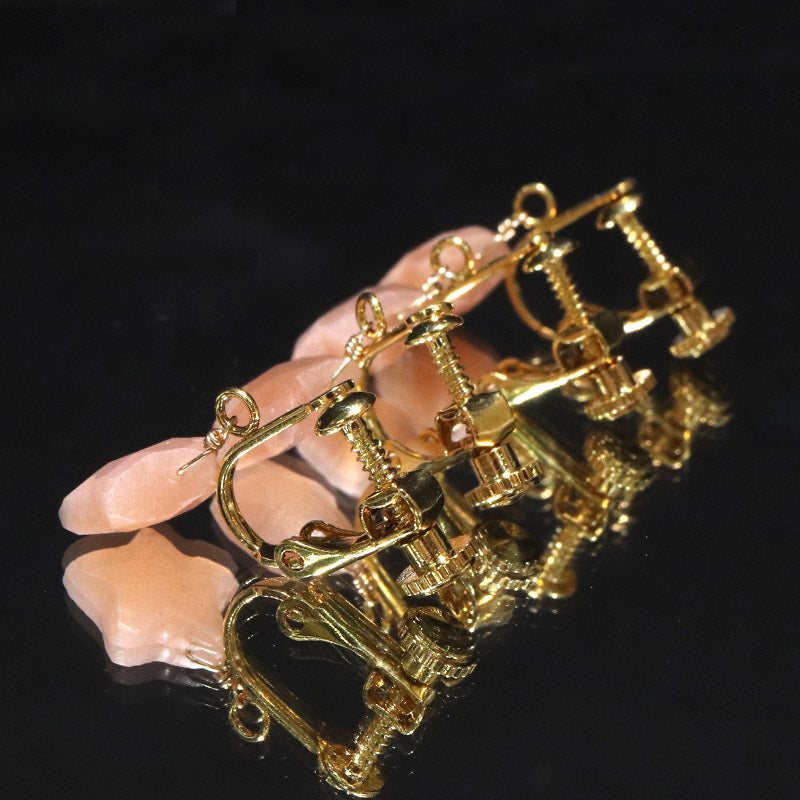 ピアス・イヤリング　サンストーン＜インド産＞　星型カット　ネジ巻き式　ステンレス製　ゴールド  [co-g2212]