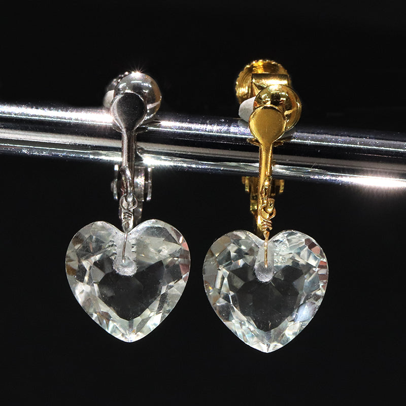 イヤリング　グリーンアメジスト　ハートカット型　ネジバネ式　ステンレス製  [co-g2226]