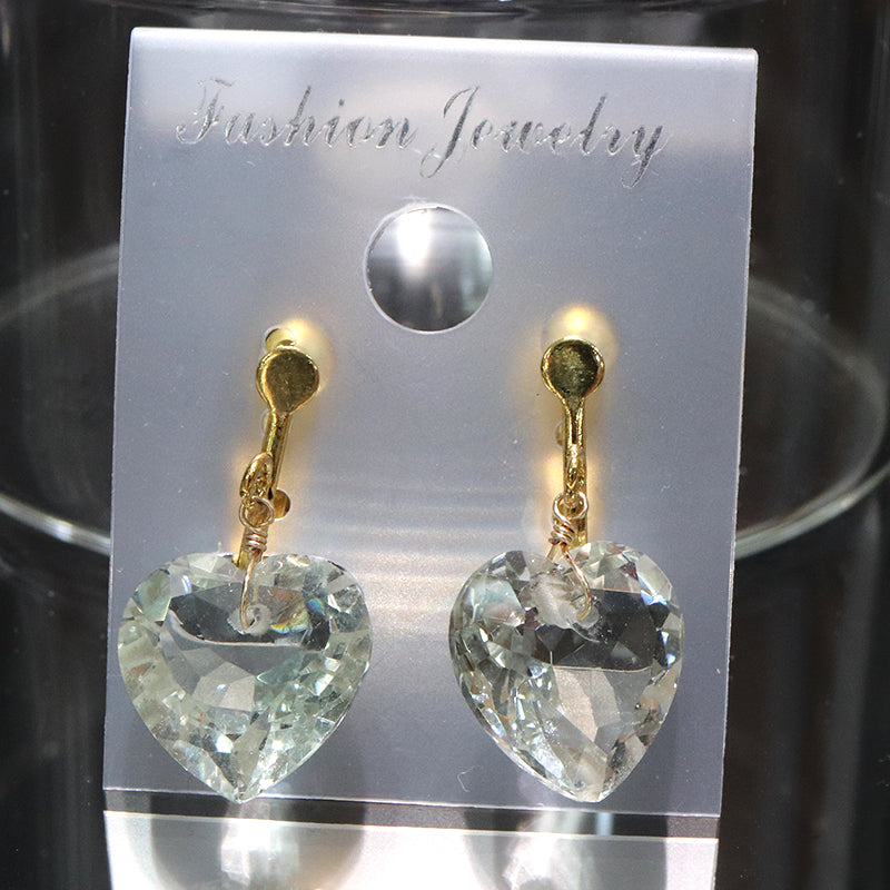 イヤリング　グリーンアメジスト　ハートカット型　ネジバネ式　ステンレス製  [co-g2226]