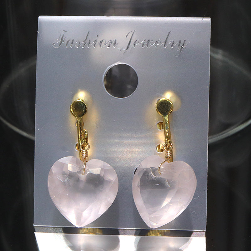 イヤリング　ローズクォーツ　ハートカット型　ネジバネ式　ステンレス製  [co-g2232]