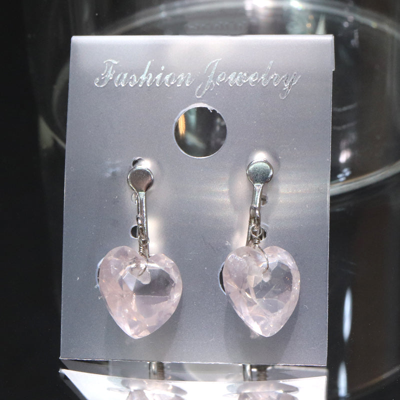 イヤリング　ローズクォーツ　ハートカット型　ネジバネ式　ステンレス製  [co-g2232]