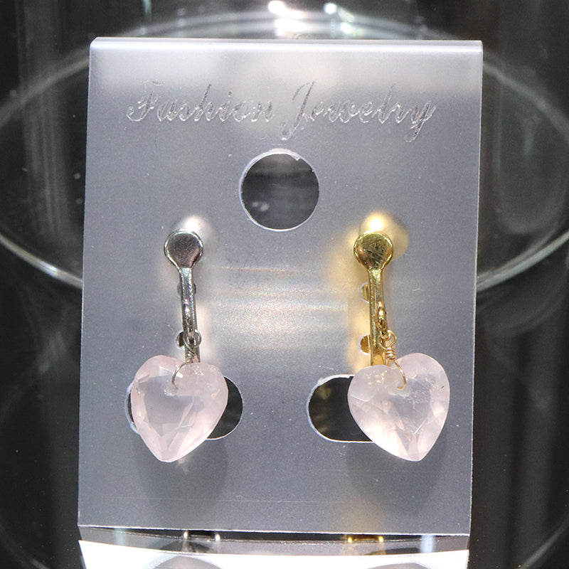 イヤリング　ローズクォーツ　ハートカット型　ネジバネ式　ステンレス製  [co-g2232]