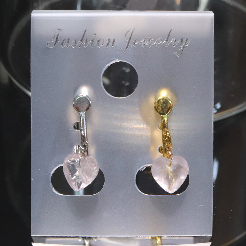 イヤリング　ローズクォーツ　ハートカット型　ネジバネ式　ステンレス製  [co-g2232]