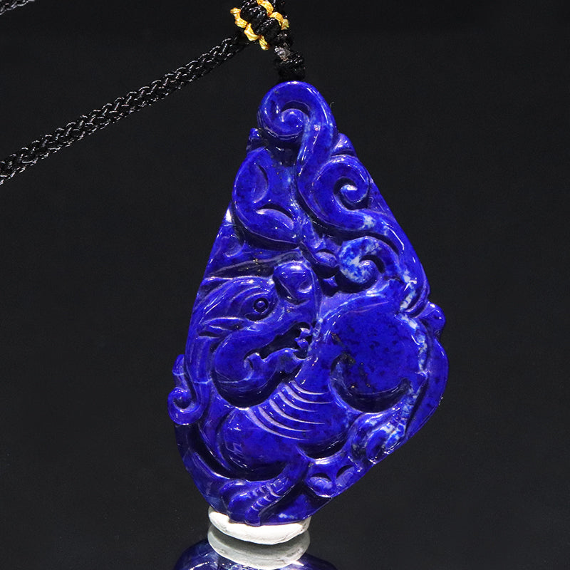 ネックレス　ラピスラズリ＜アフガニスタン産＞　ヒキュウ×如意　約60cm  [co-g2223]