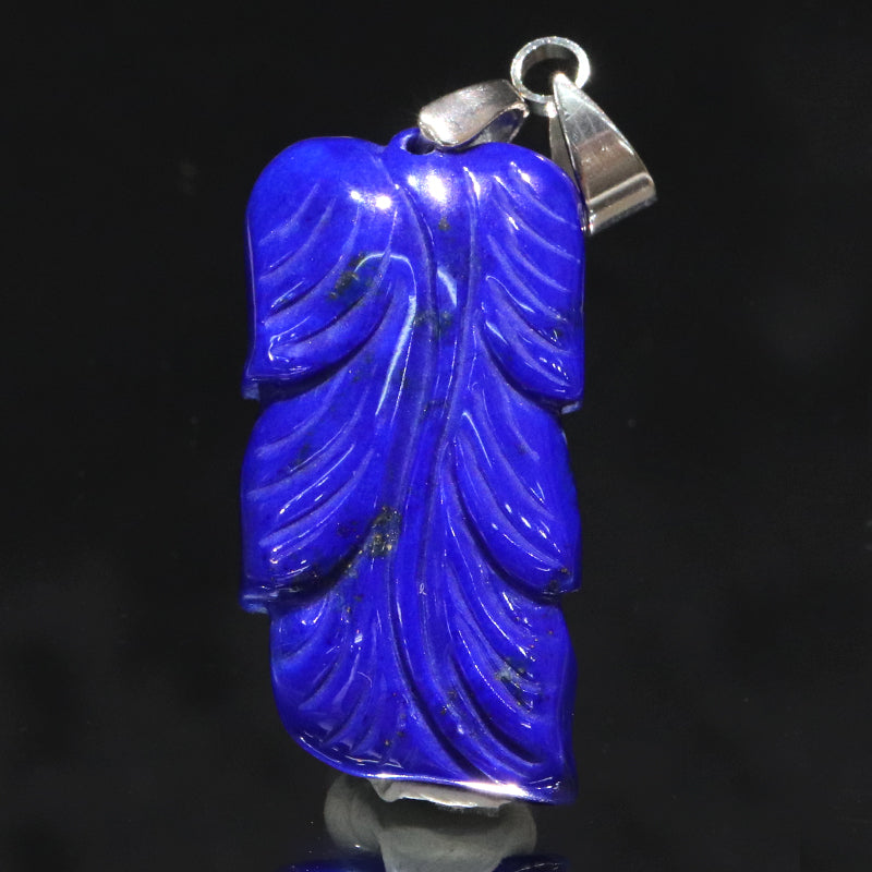 ペンダントトップ　ラピスラズリ＜アフガニスタン産＞　葉っぱ　ステンレス製　シルバー　ランダム発送  [ac-g0261]
