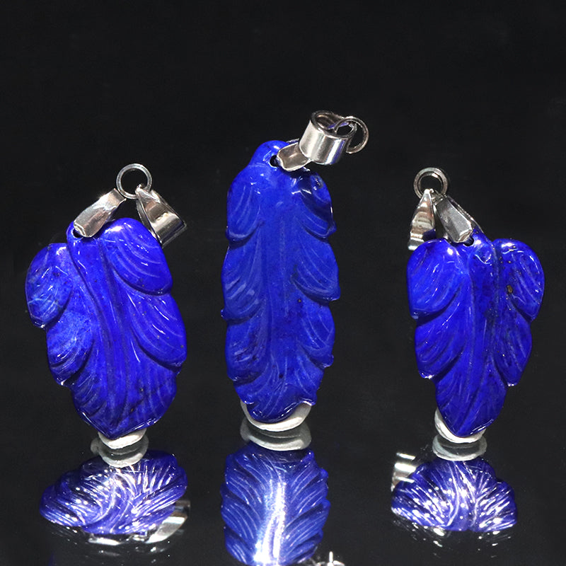 ペンダントトップ　ラピスラズリ＜アフガニスタン産＞　葉っぱ　ステンレス製　シルバー　ランダム発送  [ac-g0261]