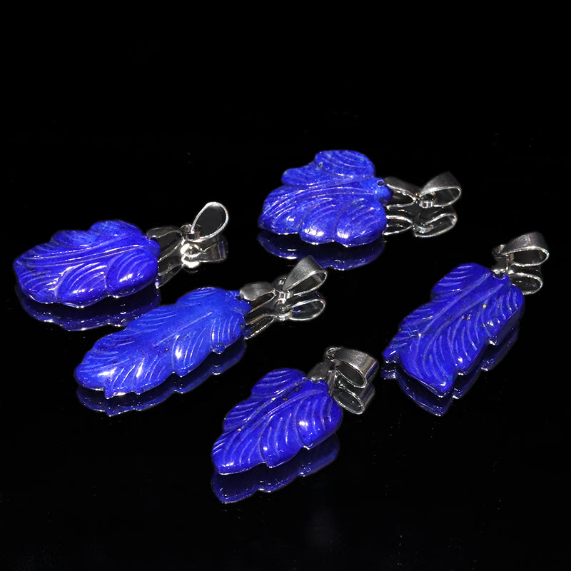 ペンダントトップ　ラピスラズリ＜アフガニスタン産＞　葉っぱ　ステンレス製　シルバー　ランダム発送  [ac-g0261]