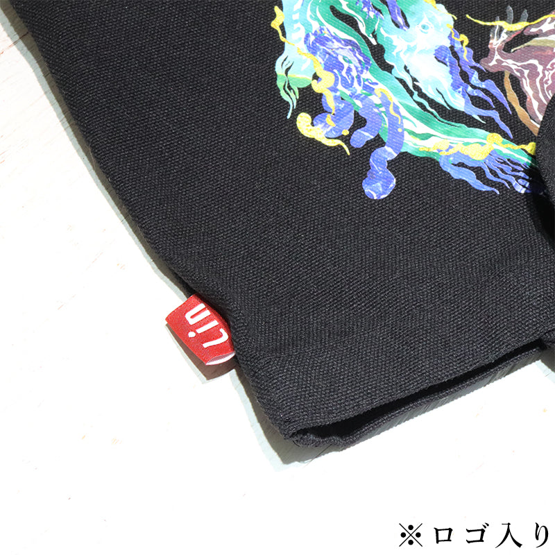 かばん　四神トートバッグ　黒　約31×38×10cm　持ち手(高さ)約28cm  [co-g2222]