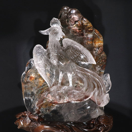 【動画】【一点物】彫り物　ガーデンクォーツ＜ブラジル産＞　鳳凰　台付き  [co-g2231]