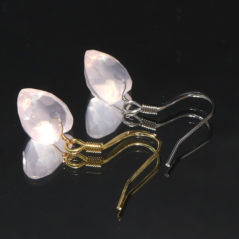 ピアス　ローズクォーツ　ハートカット型　フック型　ステンレス製  [co-g2233]