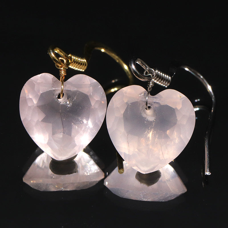 ピアス　ローズクォーツ　ハートカット型　フック型　ステンレス製  [co-g2233]