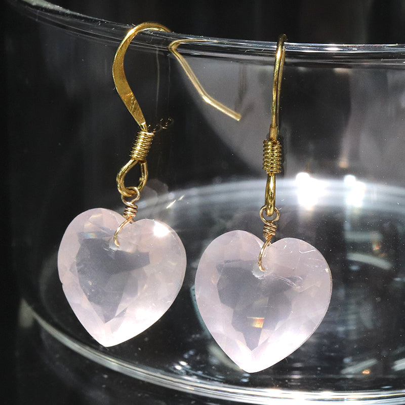 ピアス　ローズクォーツ　ハートカット型　フック型　ステンレス製  [co-g2233]