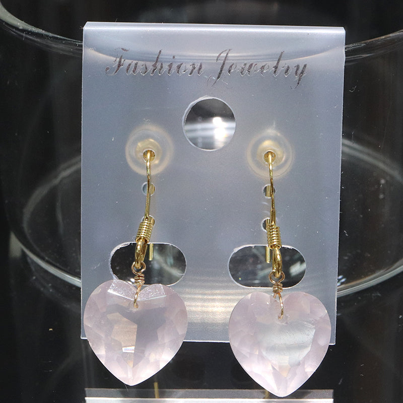 ピアス　ローズクォーツ　ハートカット型　フック型　ステンレス製  [co-g2233]