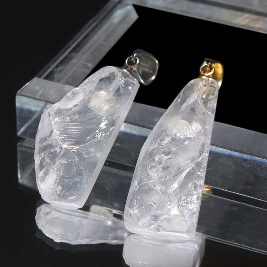 ペンダントトップ　ロッククリスタル＜マダガスカル産＞　　原石　 約10～18×約18～30mm　ステンレス製　ランダム発送 [co-g2235]