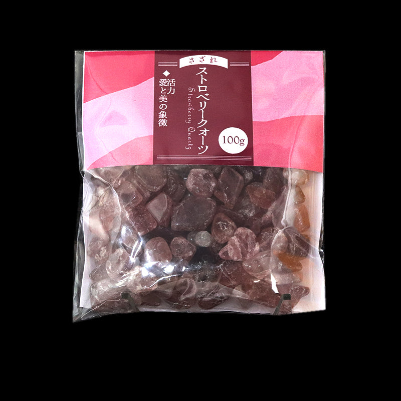 さざれ　ストロベリークォーツ　約8mm～12mm　オリジナルパッケージ付　約100g  [gr-g0054]