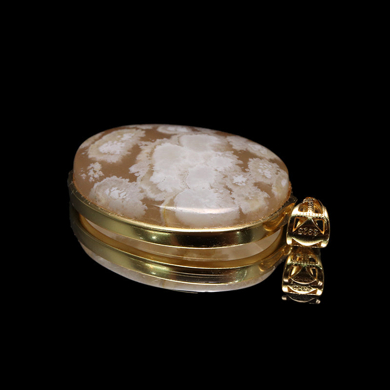 【割引不可】ペンダントトップ　エンジェルフェザーアゲート＜インドネシア産＞　オーバルカット　約18～23×30～33mm　Silver925　ゴールド  [co-g2281]