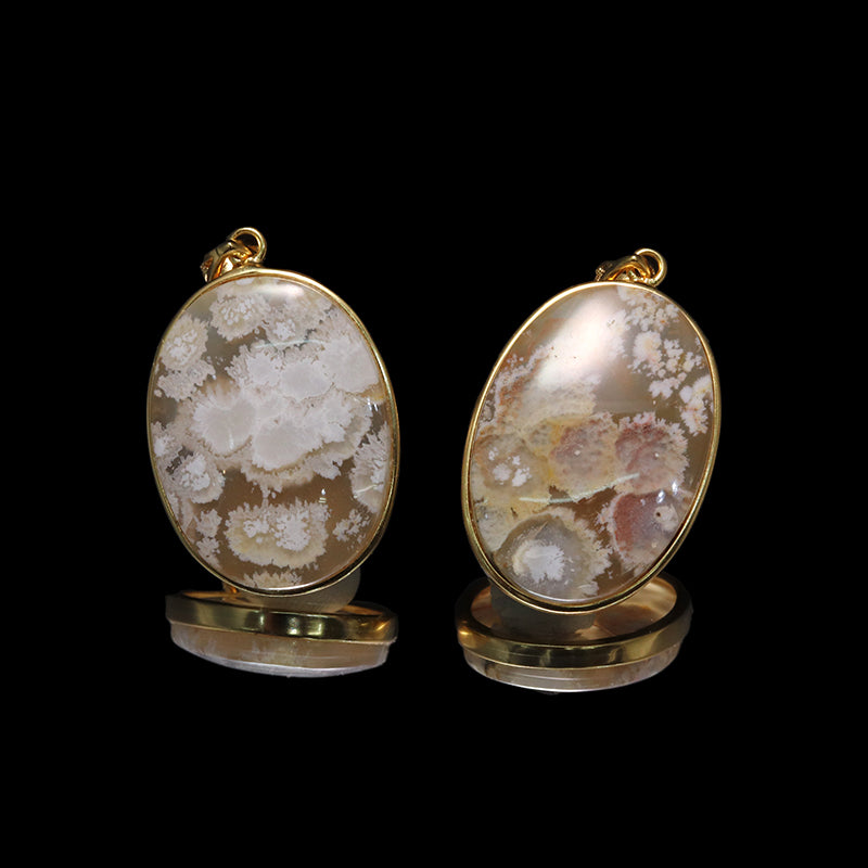 【割引不可】ペンダントトップ　エンジェルフェザーアゲート＜インドネシア産＞　オーバルカット　約18～23×30～33mm　Silver925　ゴールド  [co-g2281]