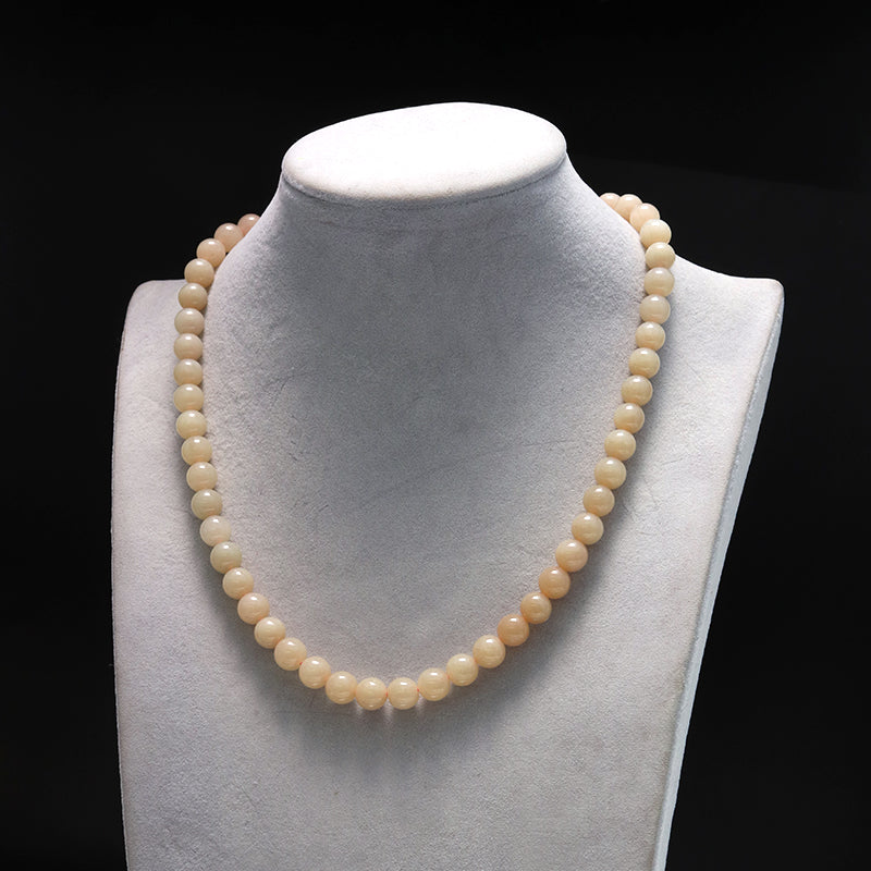 ネックレス　和田玉＜中国産＞　エクルベージュ　丸　約7.5mm [co-g0396]
