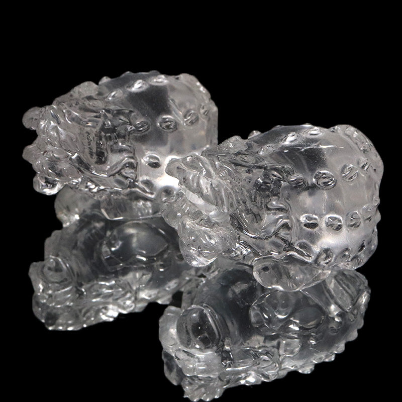 水晶＜ブラジル産＞　龍亀(ロングイ)　彫り物　約横28～30×縦37～39×高22～23mm [co-g3378]