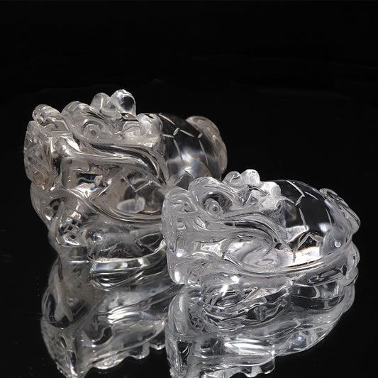 水晶＜ブラジル産＞　龍亀(ロングイ)　彫り物　約横27～33×縦46～50×高25～35mm [co-g3390]